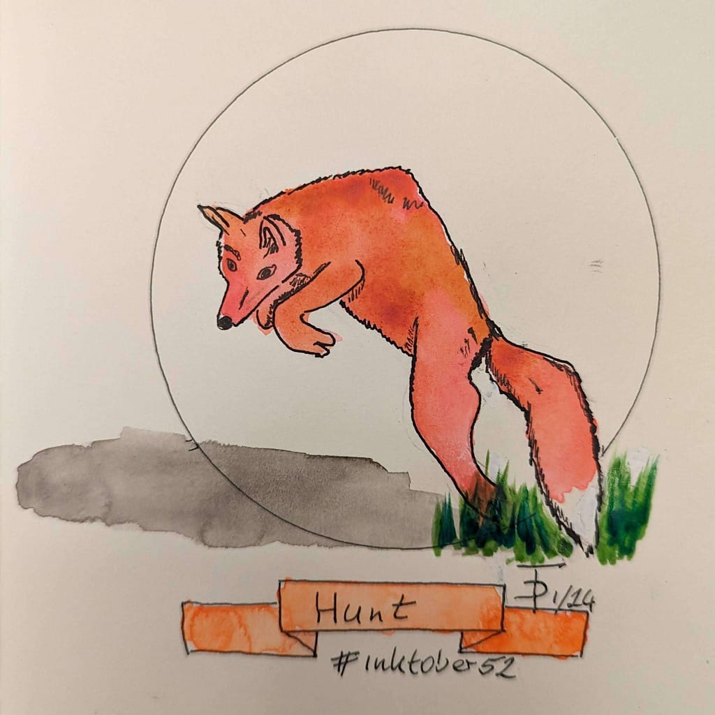sketch of a fox pouncing