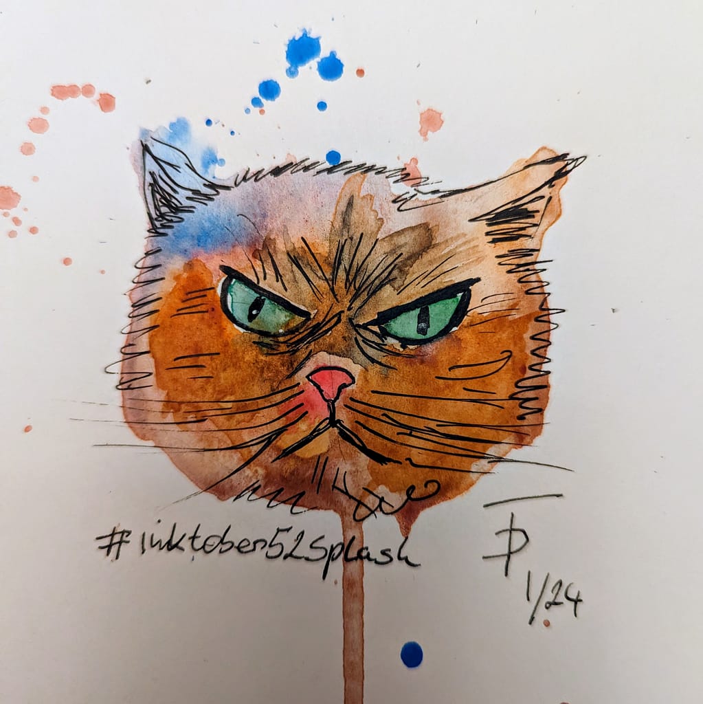 drawing of a wet cat